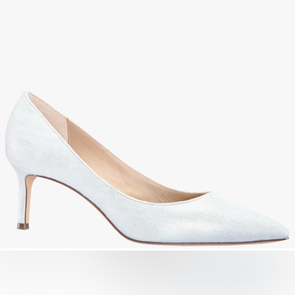 NINA60 TRUE SILVER SUEDETTE MID-HEEL CLASSIC PUMP Sz 10W